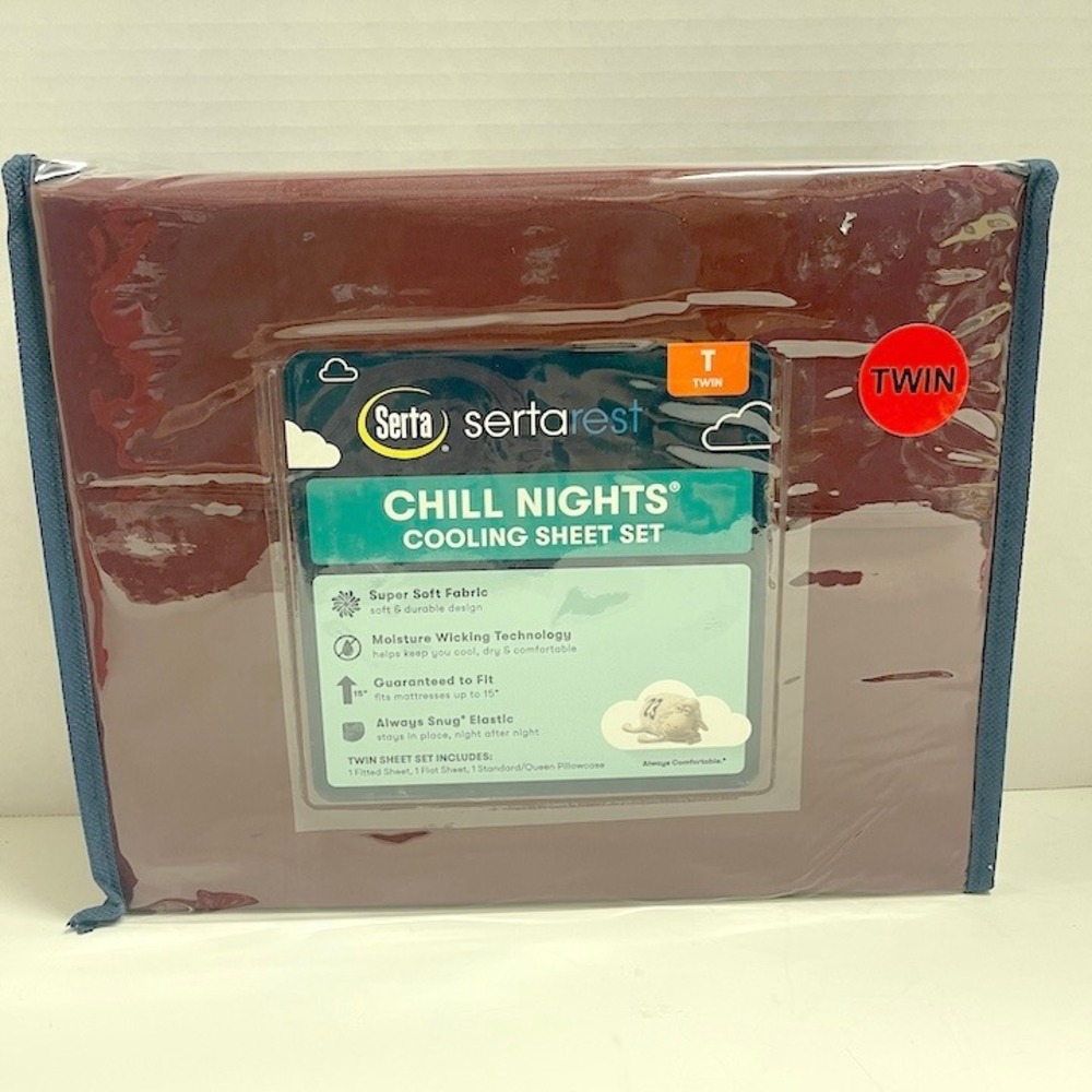 Serta Chill Nights Twin Cooling Sheet Set BURGUNDY RED New in Package